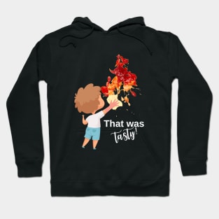 funny design with ketchup stain and kid, for dark background Hoodie
